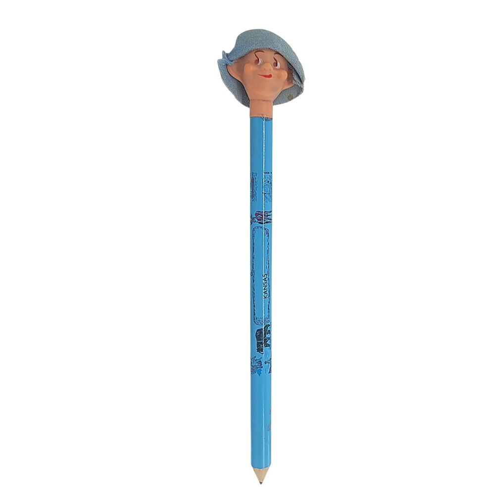 RARE Vtg Giant Jumbo Souvenir Kansas Wooden Pencil Doll Head Japan 12" Tall M2
